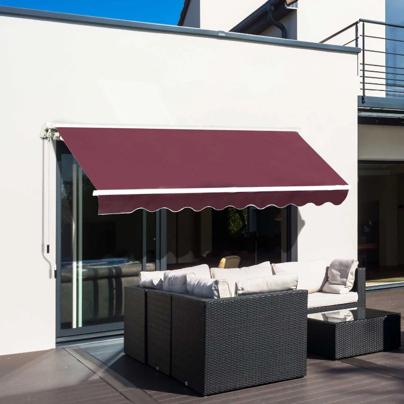 Outsunny Tenda da Sole a Bracci per Esterno con Manovella, Metallo e Poliestere, 3x2.5m Rosso Scuro