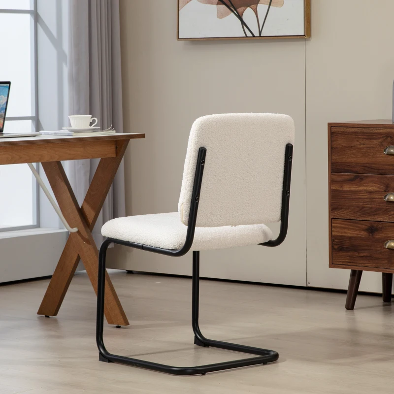 HOMCOM Chaise salle à manger, chaise de cuisine avec revêtement en effet laine boucleé, siège rembourré et pieds en acier crème