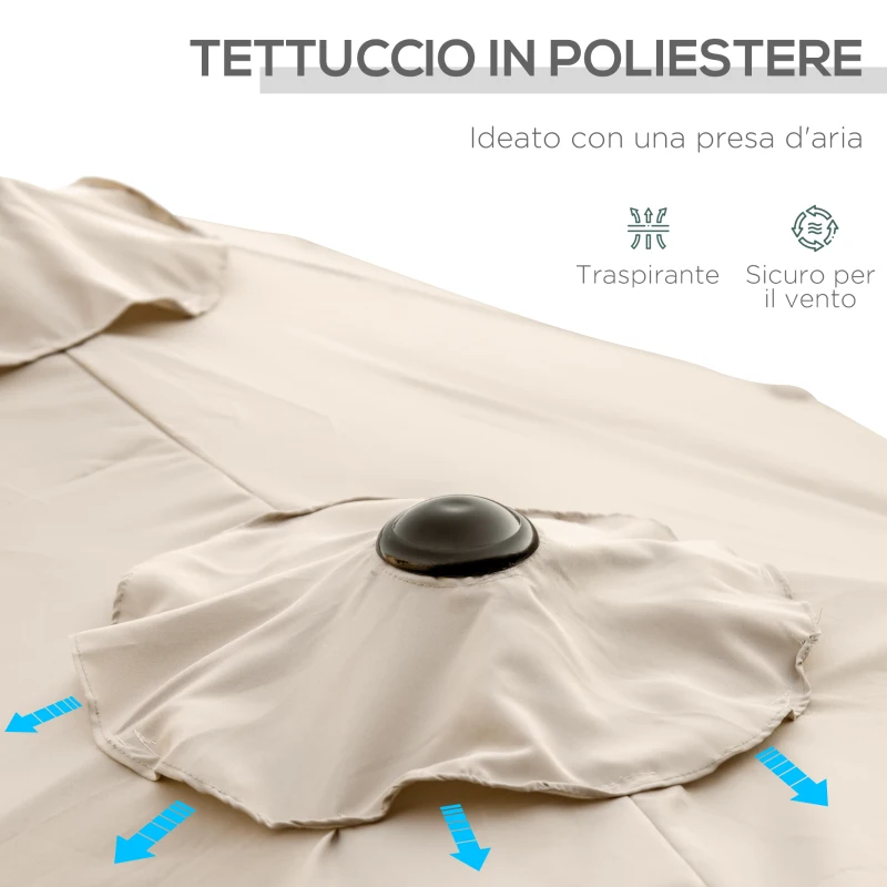 Outsunny Ombrellone da Giardino Doppio Inclinabile con Apertura a Manovella, 295x152x222 cm, Cachi