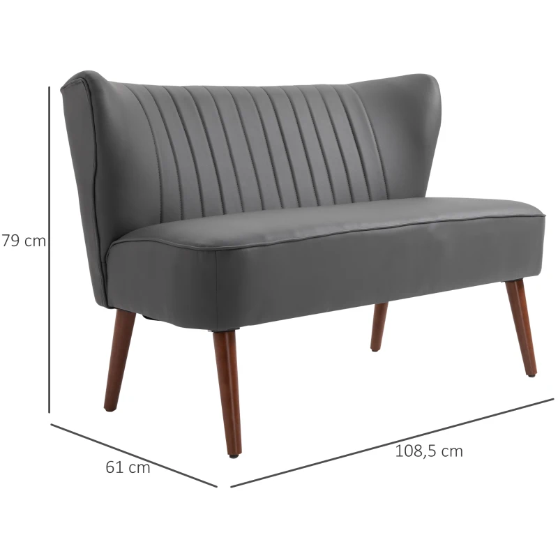 HOMCOM Divano a 2 Posti dal Design Moderno, Divanetto 2 Posti con Telaio in Legno e Rivestimento in Pelle PU per Soggiorno e Camera da Letto, Grigia, 108.5 x 61 x 79cm