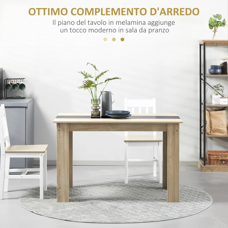 HOMCOM Tavolo da Pranzo Moderno in Legno per 4-6 Persone, 120x69x75cm, Colore Nero e Legno