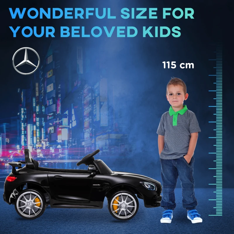 HOMCOM Macchinina per Bambini Elettrica 12V con Licenza Mercedes-AMG GTR, Velocità 3-5km/h, Telecomando, Luci e Suoni, Nera