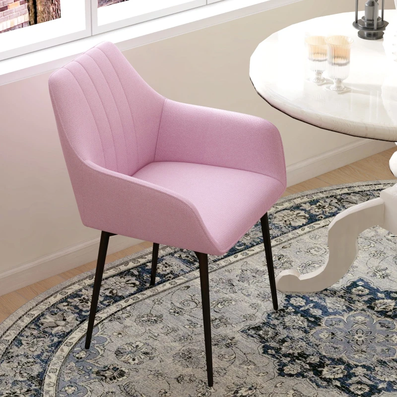 HOMCOM Pack de 2 Sillas de Cocina con Respaldo Reposabrazos y Patas de Metal para Salón 59,5x56,5x81 cm Rosa