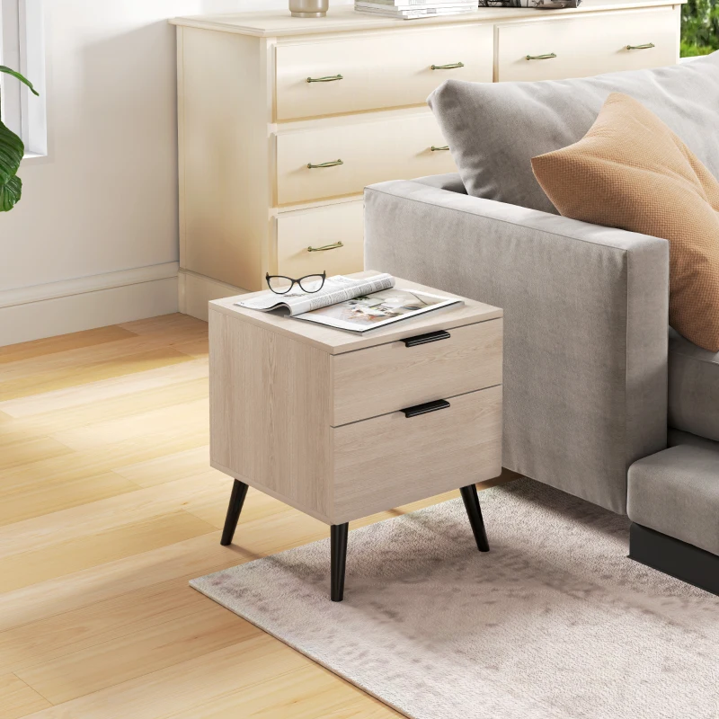 HOMCOM Set 2 Comodini Stile Nordico con Cassetto e Base Rialzata, in Legno, 40x40x50 cm, color Quercia