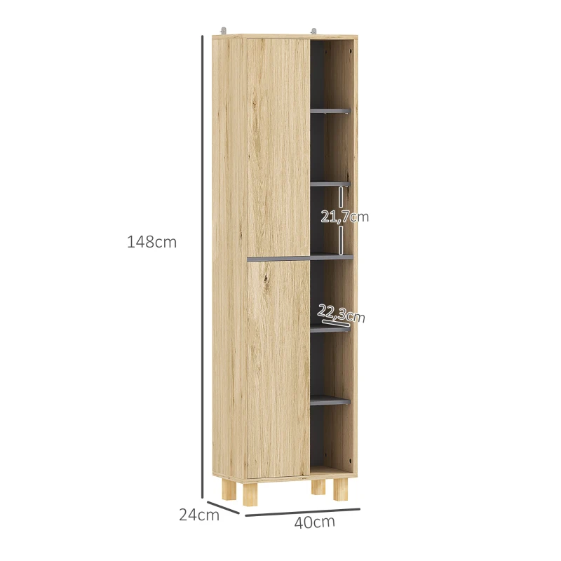 HOMCOM Meuble colonne salle de bain, armoire de salle de bain avec 6 compartiments ouverts et 2 placards, bois naturel(m-3)