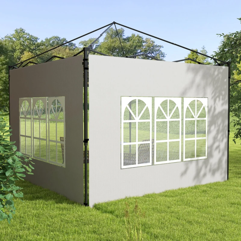 Outsunny Gazebo Side Panels, Sides Replacement with Window for 3x3(m) or 3x6m Gazebo Canopy, 2 Pack, White