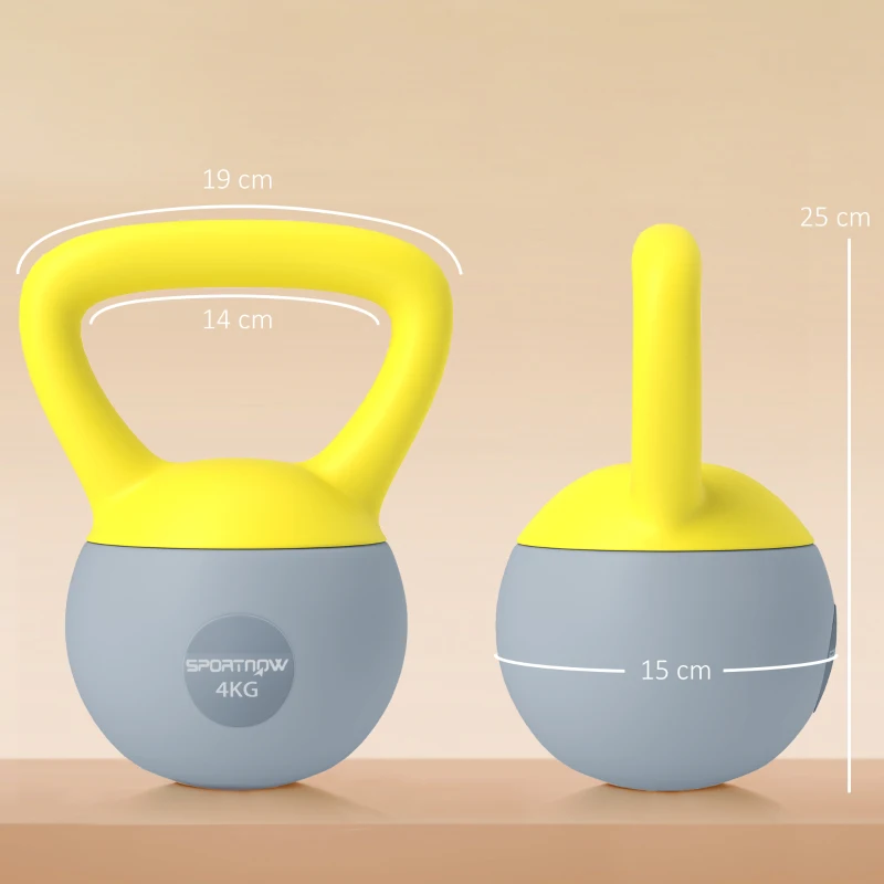 SPORTNOW 4KG Soft Kettlebell, Kettle Bell with Non-Slip Handle for Home Gym, Weight Lifting, Strength Training, Yellow/Grey