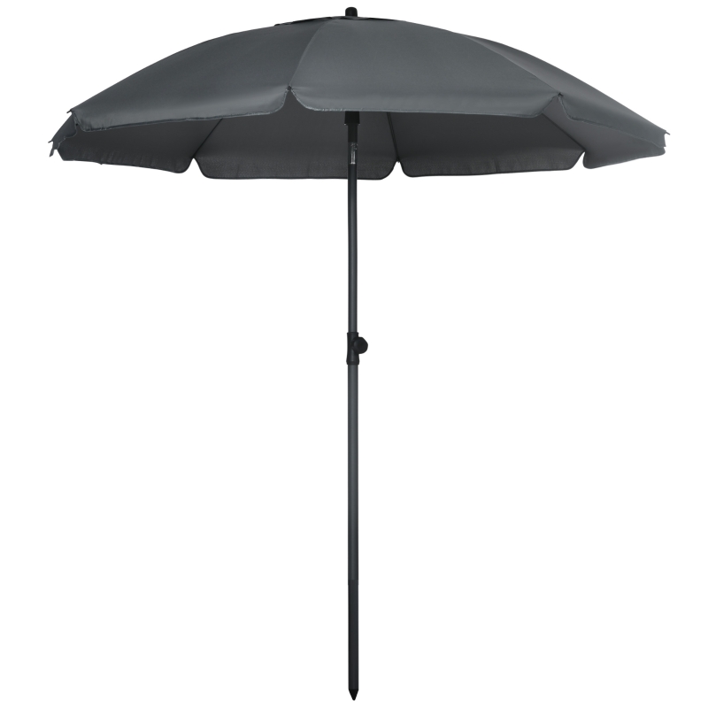 Outsunny Parasol de plage inclinable protection UV 50 + avec 8 baleines en fibre de verre  Ø 180 cm gris foncé