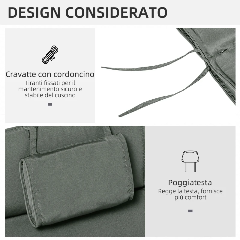 Outsunny Cuscino per Sdraio Lettino Prendisole da Giardino Grigio 198x53x5cm