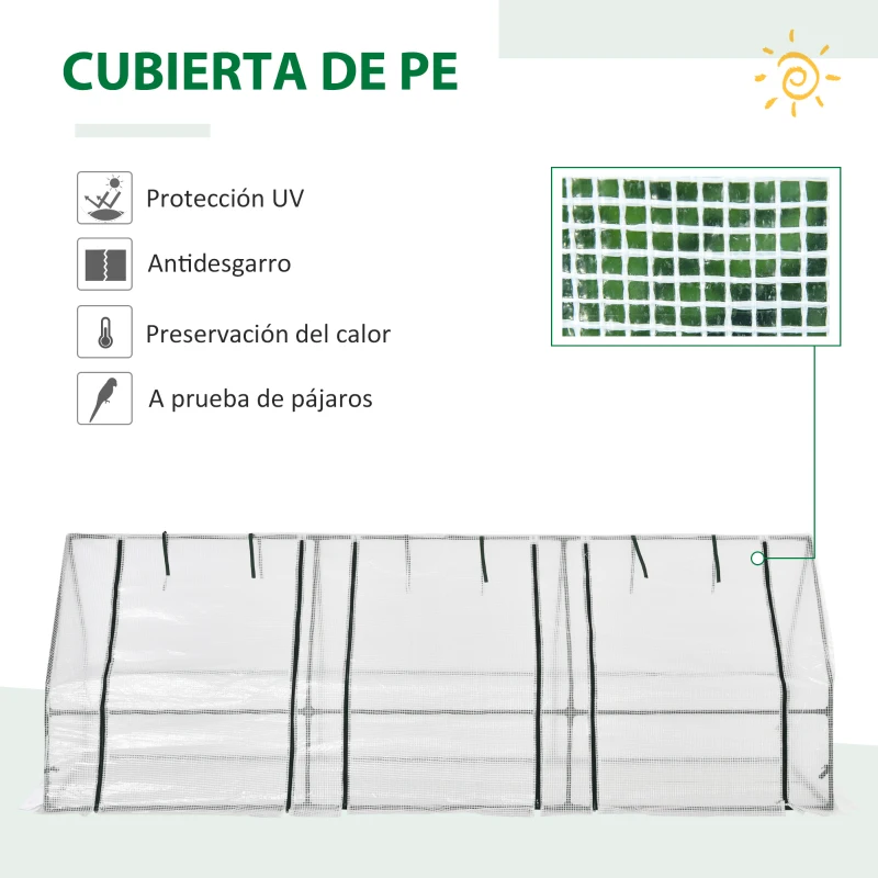 Outsunny Invernadero de Exterior Invernadero de Jardín 270x90x90 cm Tipo Caseta con 3 Ventanas Marco de Acero y Cubierta de PE 140g/㎡ para Cultivo Plantas Flores Tomates Blanco