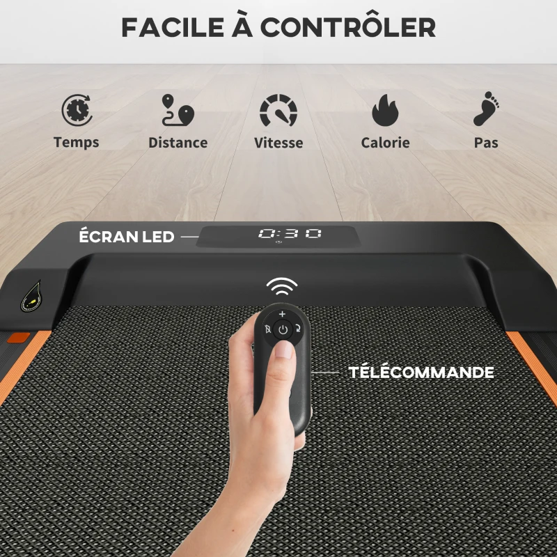 SPORTNOW Tapis de marche électrique pliable vitesse jusqu'à 6 km/h puissance 2,5 CV écran LED télécommande acier noir
