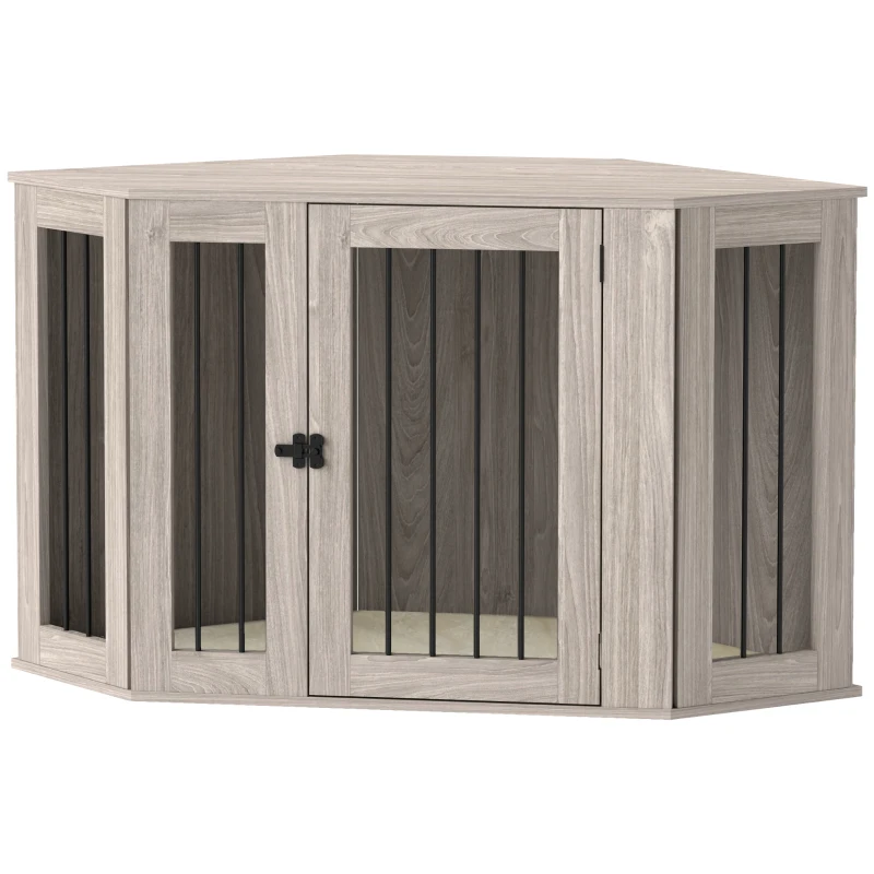 PawHut Dog Crate Furniture Side Table, with Cushion, 122 x 61 x 71cm - Walnut Brown