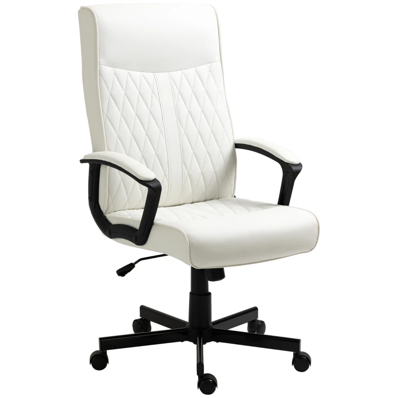 Vinsetto Silla de Oficina con Respaldo Alto Altura Ajustable y Función de Inclinación 65x65x102-112,5 cm Blanco Roto