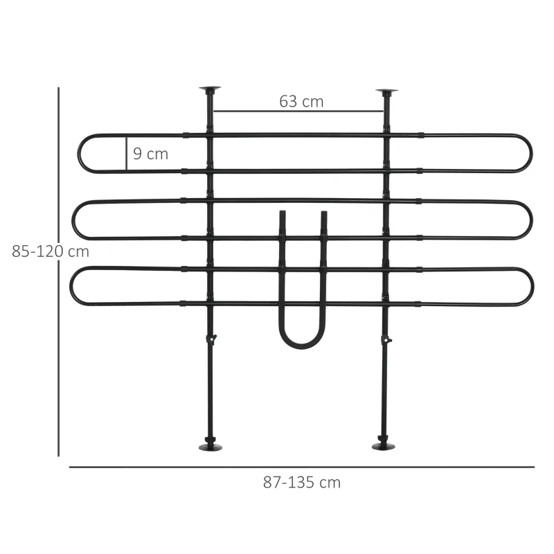 PawHut Grille de séparation voiture pour chien réglable, largeur : 87-135 cm, hauteur : 85-120 cm, barrière de sécurité universelle en acier, pour coffre de voiture pour chien, noir