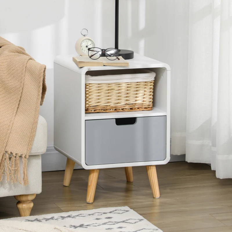 HOMCOM Table de Nuit Table de Chevet scandinave 40L x 38l x 58H cm tiroir + Niche en Bois Blanc Bleu Gris