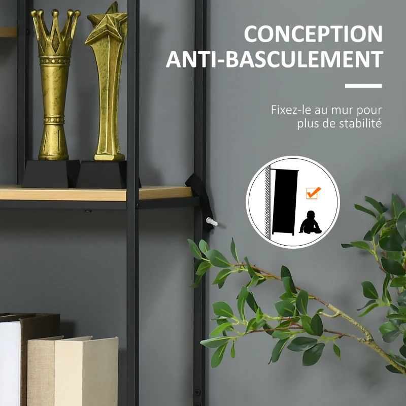 HOMCOM Bibliothèque étagère à livres style industriel avec tiroirs et étagères 80 x 30 x 170,5 cm naturel noir