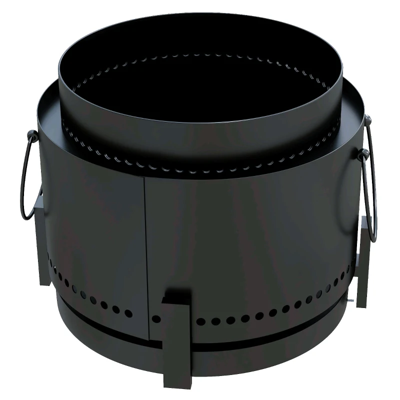 Outsunny Smokeless Fire Pit with Ash Catcher, 37cm Portable Wood Burning Firepit with Poker for Garden Camping Bonfire Party, Metal, Black