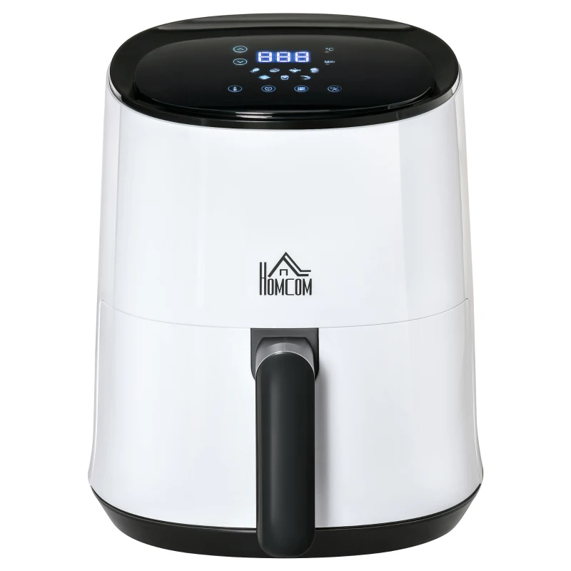 HOMCOM 2.5L Air Fryer, 1300W Air Fryer Oven with Digital  Touch Display, Rapid Air Circulation, Adjustable Temperature, Timer and Dishwasher Safe Basket for Oil Less or Low Fat Cooking, White