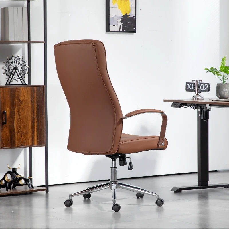 HOMCOM Chaise bureau fauteuil de bureau avec hauteur réglable, dossier haut, fonction à bascule, charge 120 Kg, marron foncé