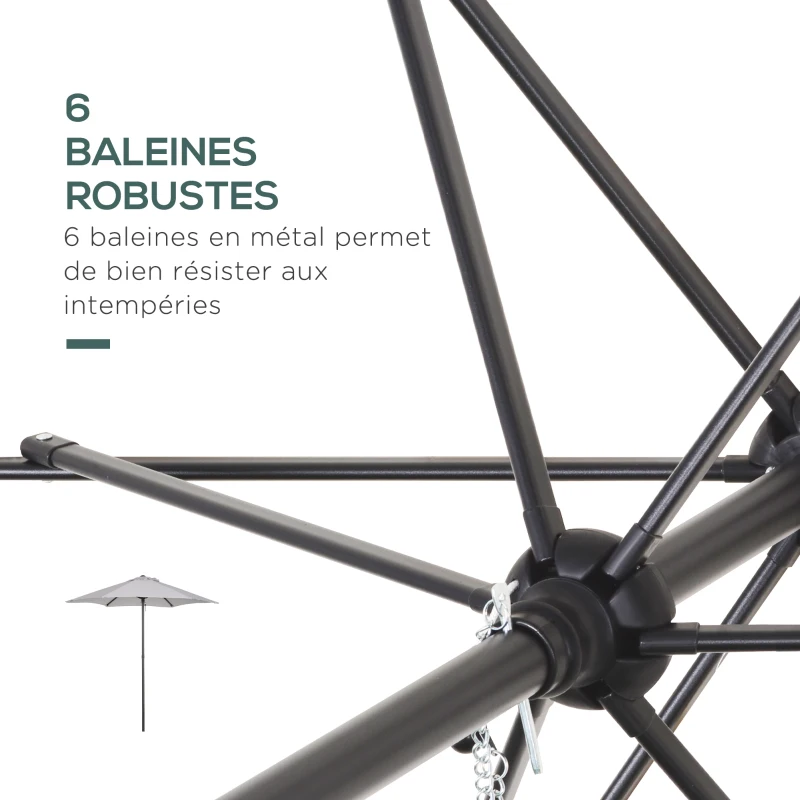 Outsunny Parasol droit ronde parasol de jardin Ø 2 m mât en aluminium 6 baleines métal et toile gris clair
