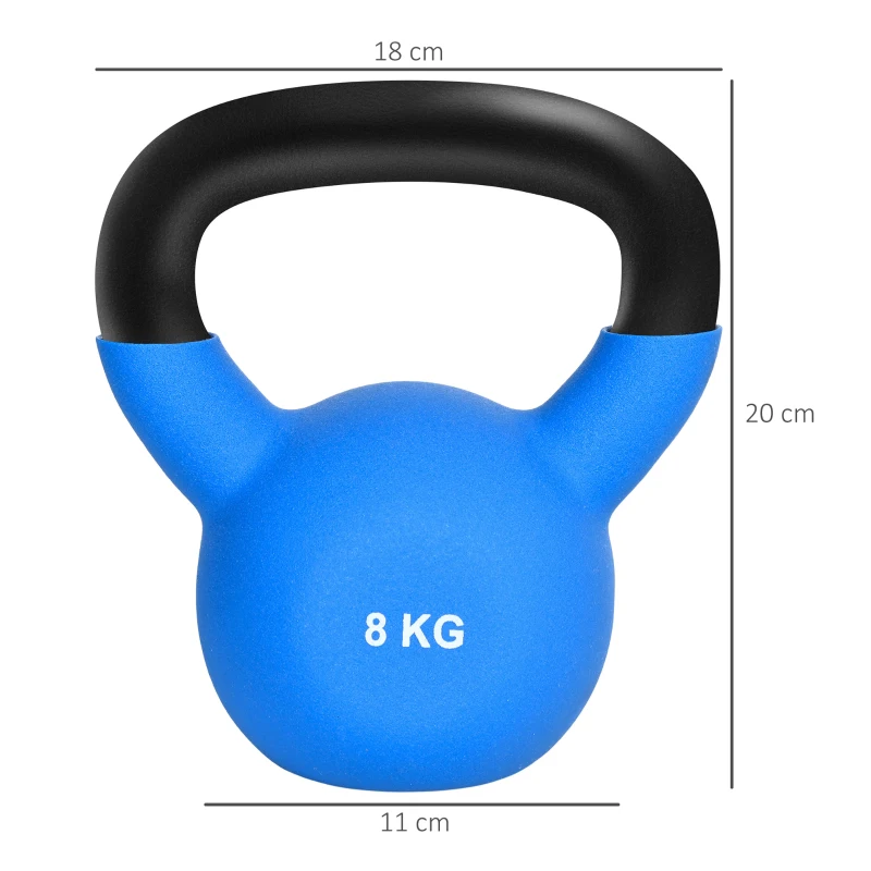 HOMCOM Pesa Rusa de 8 kg de Hierro Fundido con Revestimiento de Neopreno para Entrenamiento de Fuerza 20x13x23 cm Azul