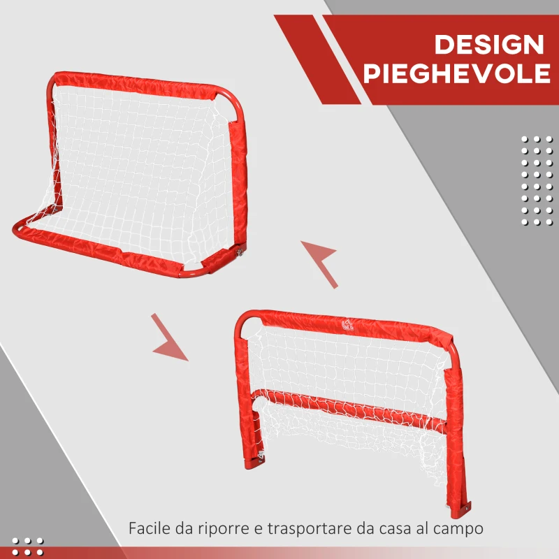 HOMCOM Set 2 Porte da Calcio Pieghevoli da Esterno con 4 Picchetti, in Acciaio e Tetrolon, 90x36x60 cm, Rosso