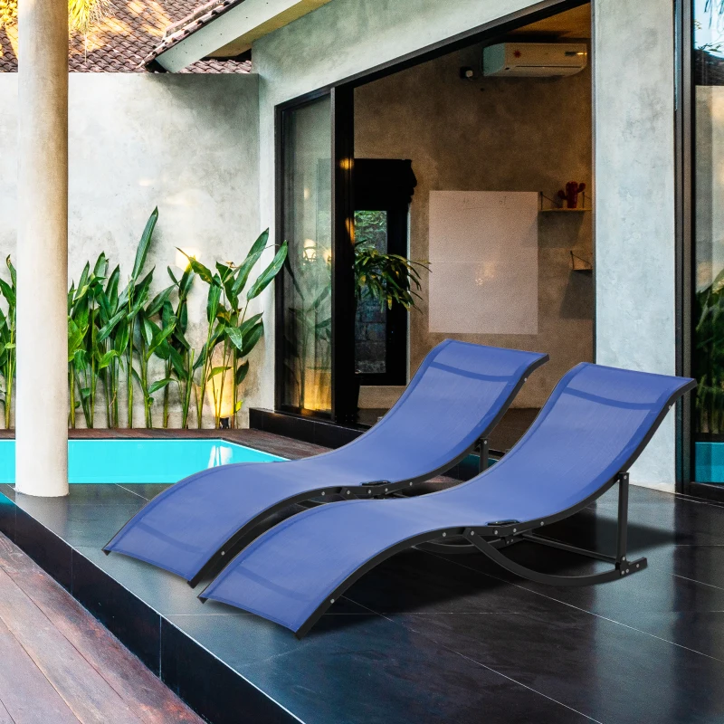 Outsunny Set of 2 S-shaped Foldable Lounge Chair Sun Lounger Reclining Outdoor Chair for Patio Beach Garden, Blue