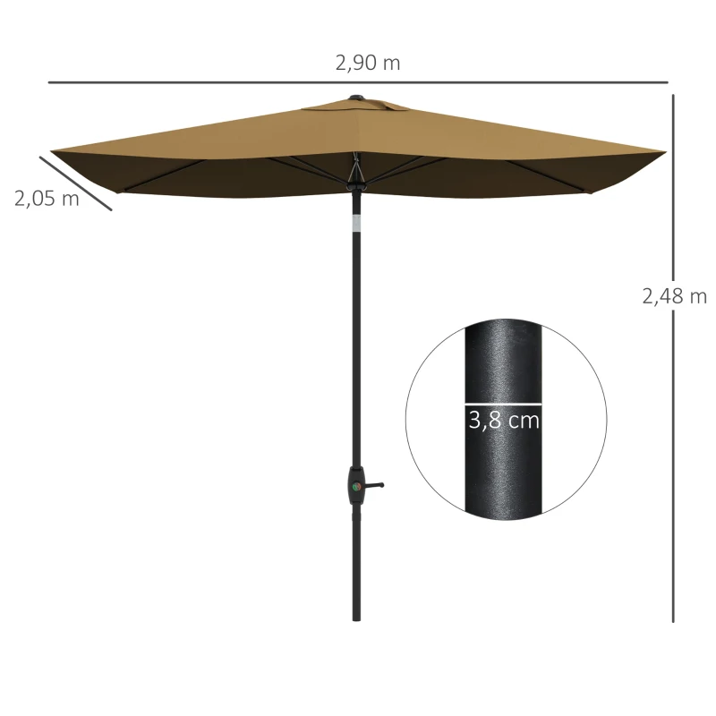 Outsunny Chapéu de Sol de Jardim 290x205x248 cm Proteção UV50+ Chapéu de Sol Inclinável com Teto de Ventilação e Manivela Café