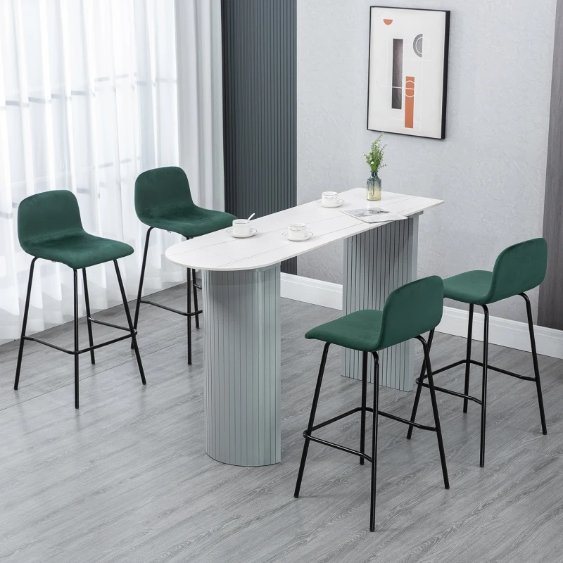 HOMCOM Set 4 Sgabelli Alti con Poggiapiedi per Cucina e Bar, in Poliestere Vellutato, Acciaio e Gommapiuma, 40x45.5x94 cm