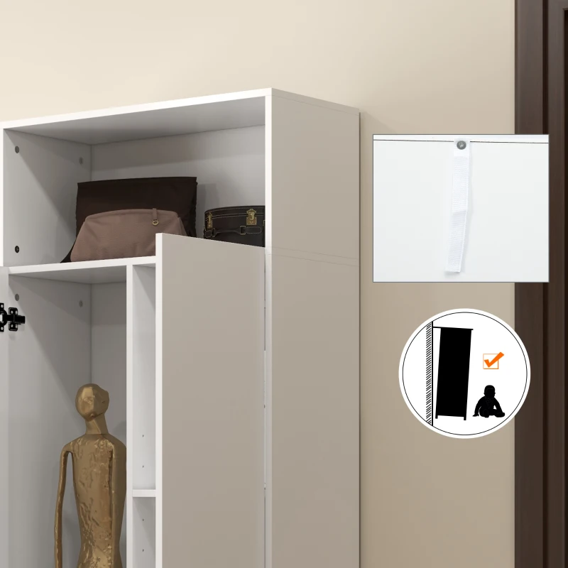 HOMCOM Mobile Multiuso con Ripiano Aperto, 2 Ante e Ripiani Regolabili, 70x35x188cm, Bianco