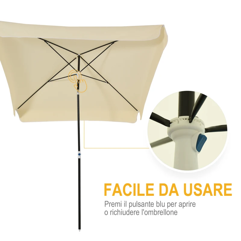 Outsunny Ombrellone 2x2 m per Esterni con Tettuccio Quadrato, Struttura Regolabile e Portatile, Crema