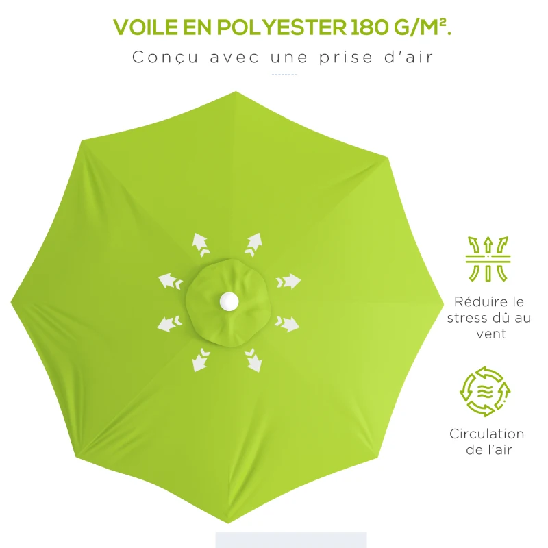Outsunny Parasol de jardin extérieur octogonal Ø3 m 2 hauteurs réglables toile polyester haute densité 180 g/m² vert