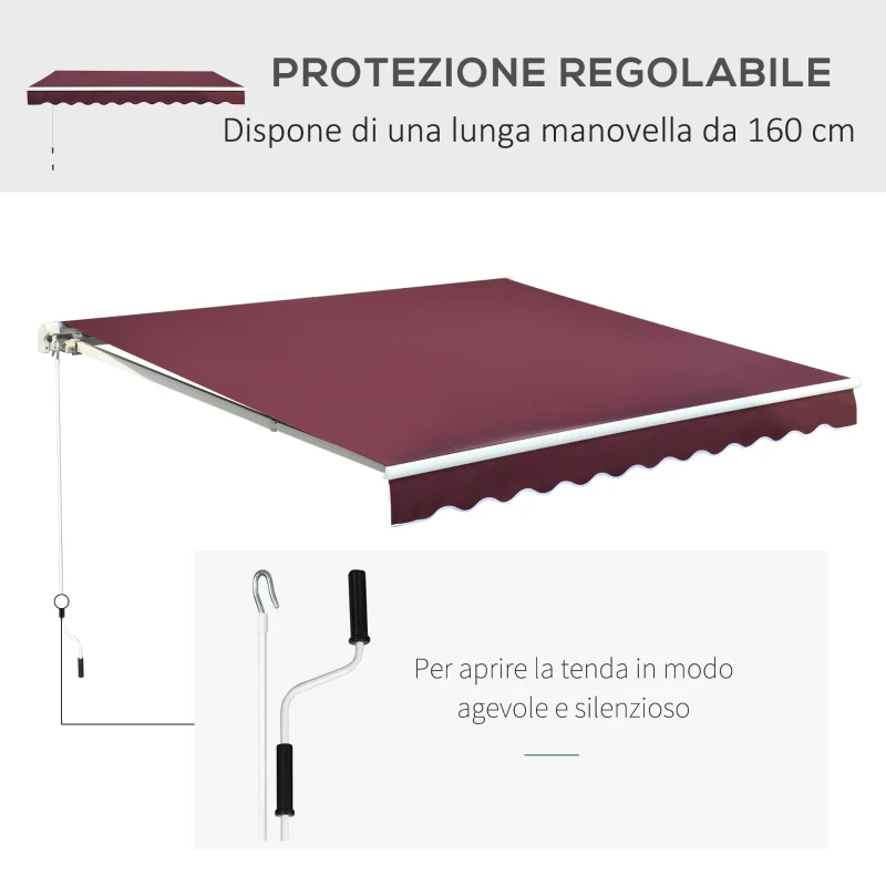 Outsunny Tenda da Sole a Bracci per Esterno con Manovella, Metallo e Poliestere, 3x2.5m Rosso Scuro