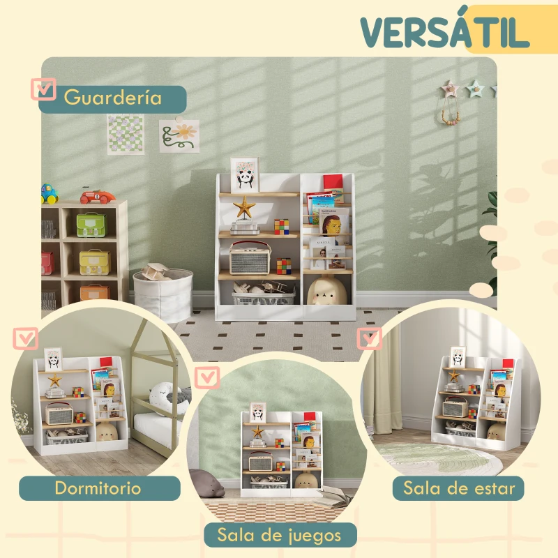 AIYAPLAY Estantería para Libros Infantil de 4 Niveles Estantería Infantil con 4 Estantes y Compartimentos Blanco