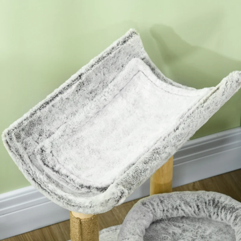 PawHut Abre à chat avec griffoir 1 niche supérieure avec coussin lavable 1 niche ronde peluche hauteur 60 cm gris