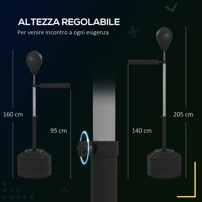 SPORTNOW Punching Ball con Barra Girevole per Adulti e Altezza Regolabile 1.6-2m, Nero