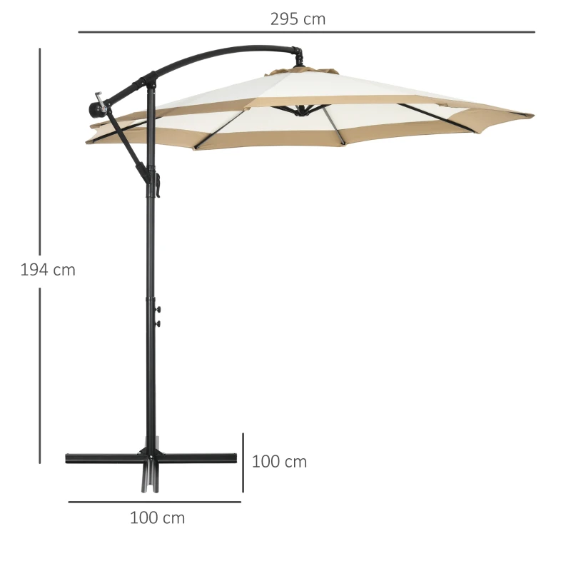 Outsunny Ombrellone 3x2 m da Giardino in Acciaio e Poliestere con Base a Croce e Presa d'Aria, Marrone e Crema