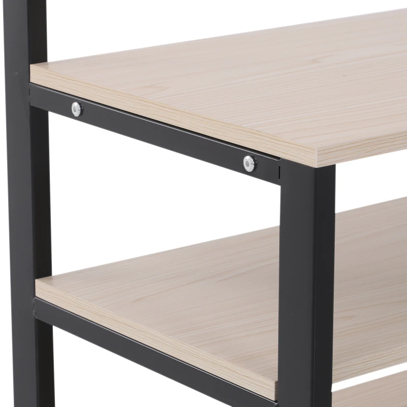 HOMCOM 4 Hooks Wooden Garment Rack Freestanding Coat Rail Storage Shelves Metal Tidy Shoes Clothes Stand Entryway Furniture - 60L x 40W x 175H (cm)