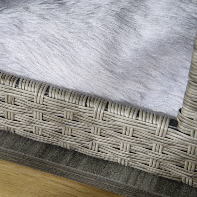PawHut Wicker Dog House, Rattan Pet Bed, Cat House, End Table Furniture, with Soft Cushion, Adjustable Feet, for X-Small Dogs Grey, 60 x 44 x 51.5 cm