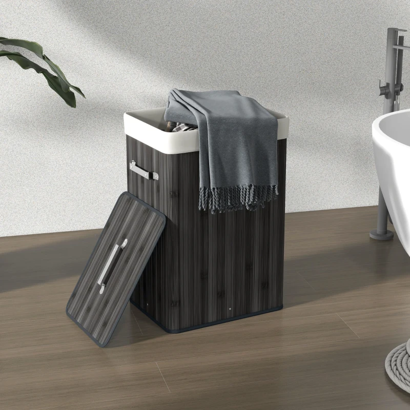 HOMCOM Cesto para la Ropa Sucia Plegable con Tapa Cubo para la Colada Rectangular con Asas 40x30x60 cm Gris Oscuro