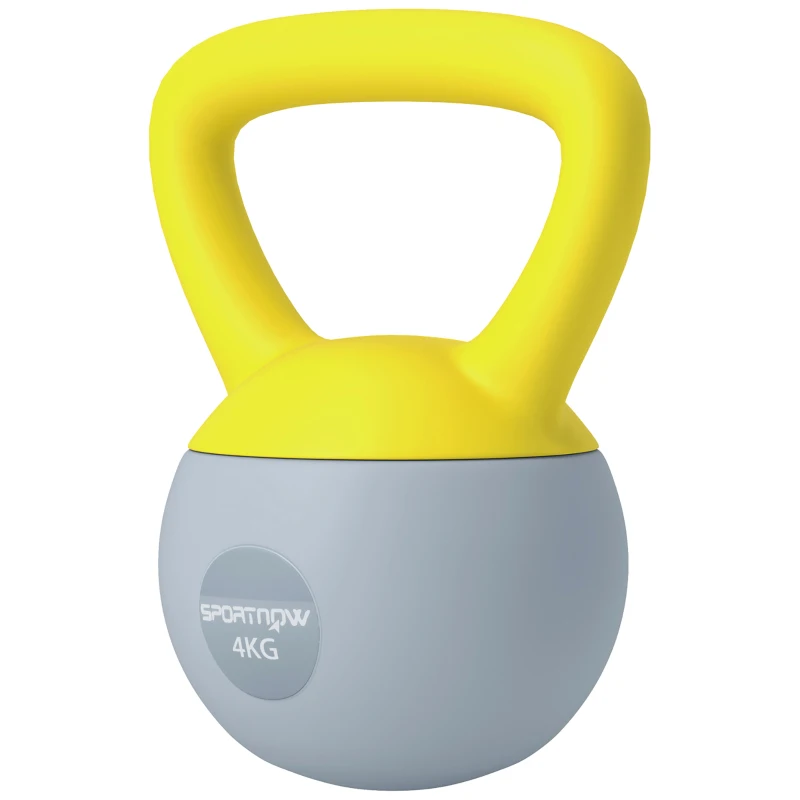 SPORTNOW 4KG Soft Kettlebell, Kettle Bell with Non-Slip Handle for Home Gym, Weight Lifting, Strength Training, Yellow/Grey