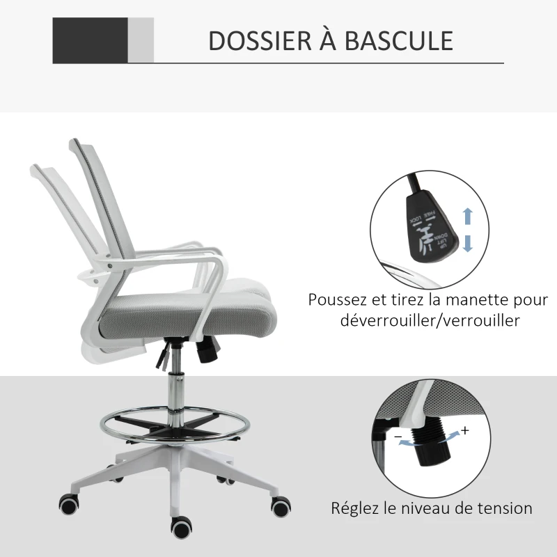 Vinsetto Lot de 2 fauteuils de bureau chaise de bureau assise haute réglable dim. 64L x 60l x 106-126H cm pivotant 360° maille