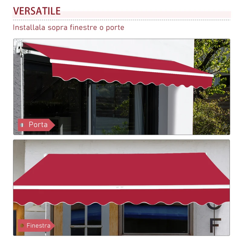 Outsunny Tenda da Sole per Esterno Avvolgibile a Manovella in Metallo e Alluminio, 4x2.5m, Rosso Scuro