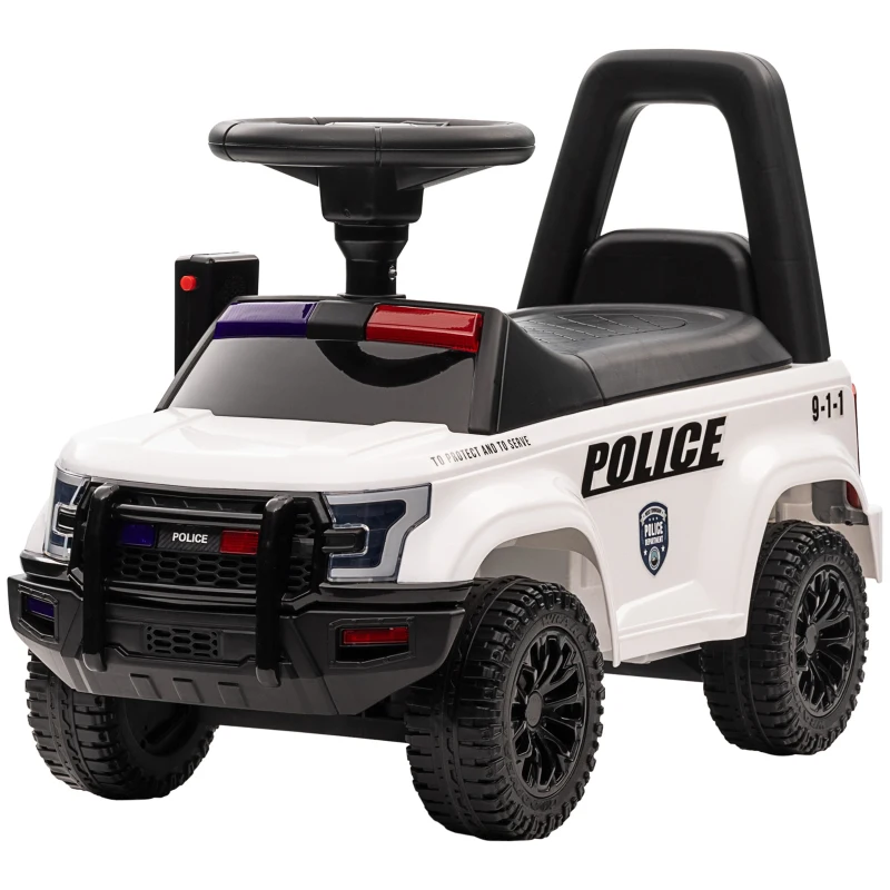 HOMCOM Coche Correpasillos de Policía para Bebé Coche sin Pedales con Megáfono y Almacenaje Oculto 62x29x43 cm Blanco