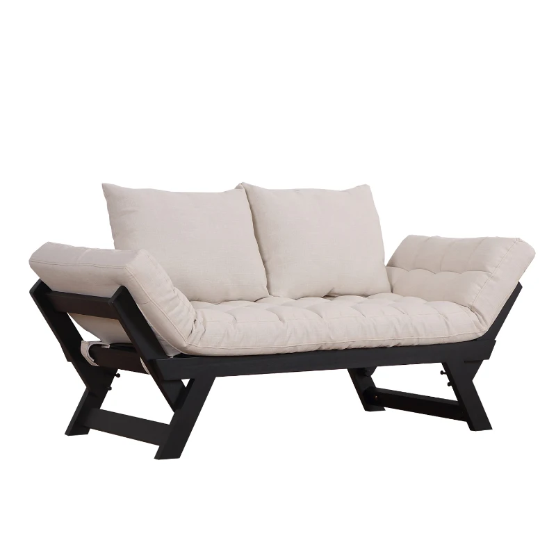 Homcom Canapé Futon Capitonné en Bois Beige 181 x 66 x 81 cm