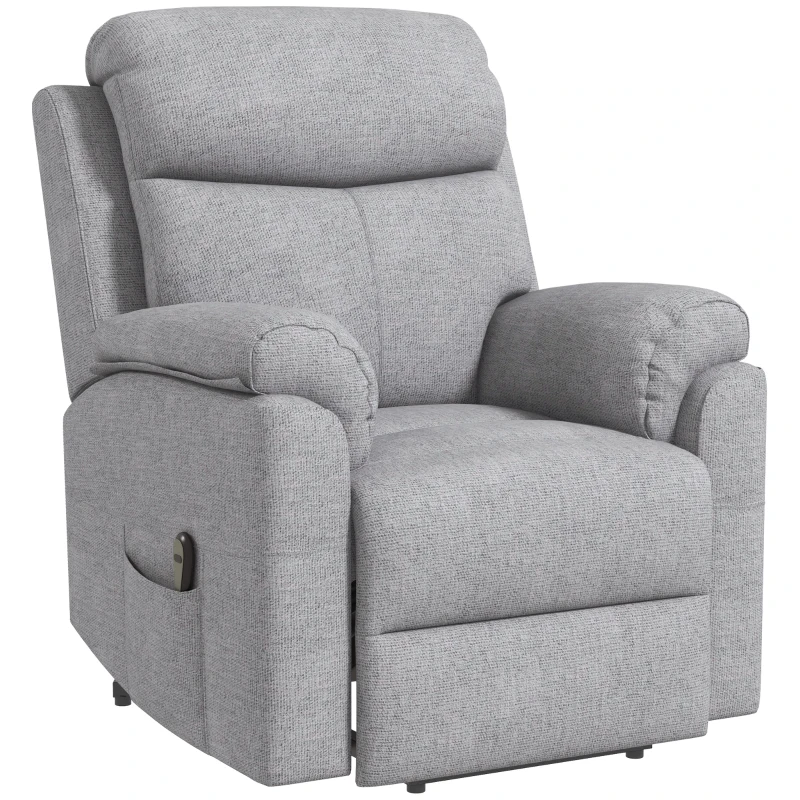 HOMCOM Power Lift Recliner Chair, Electric Lift Chair for Elderly, Overstuffed Linen Fabric Riser and Reclining Armchair with Remote Control, Side Pockets, for Living Room, Grey