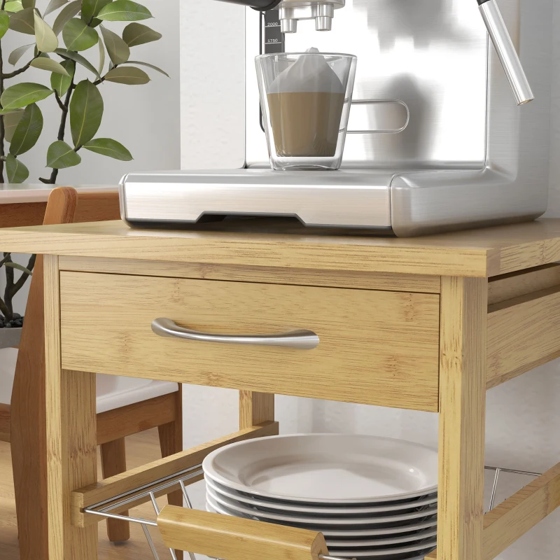 HOMCOM Carrello Cucina con Ruote, Cassetto e 3 Cestini a Rete Metallica, 37x37x76cm, Colore Legno