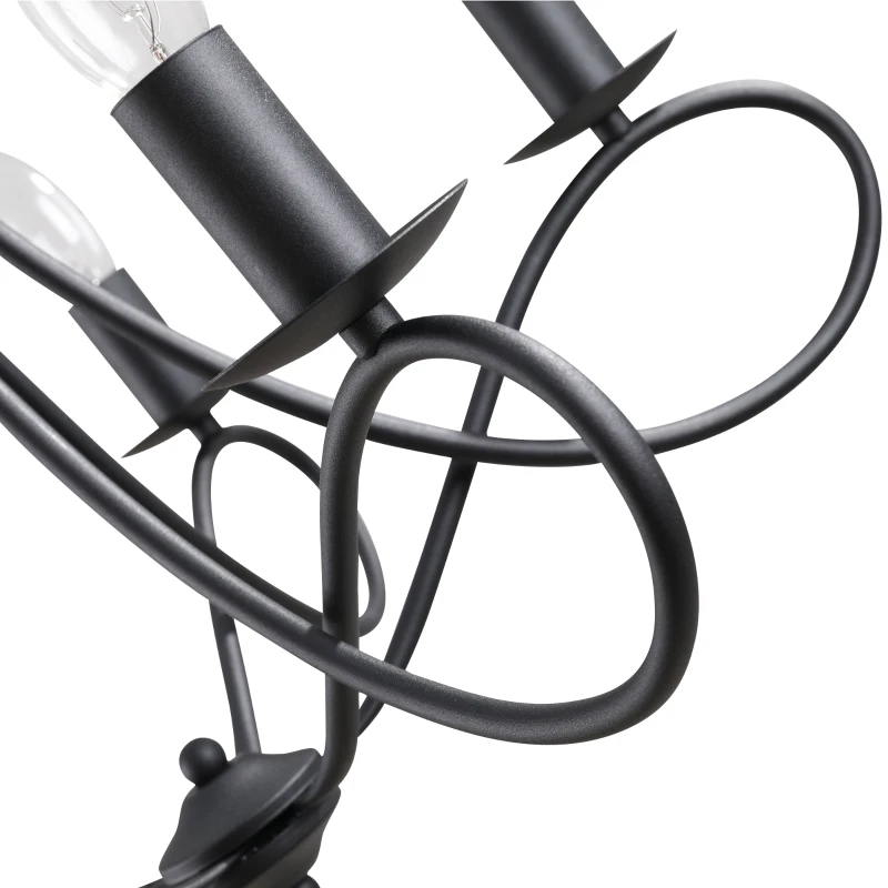 HOMCOM Lampadario a Soffitto Stile Rustico, Acciaio Intrecciato Nero con 5 Candelieri Regolabili e Pieghevoli Ф58 x 45cm