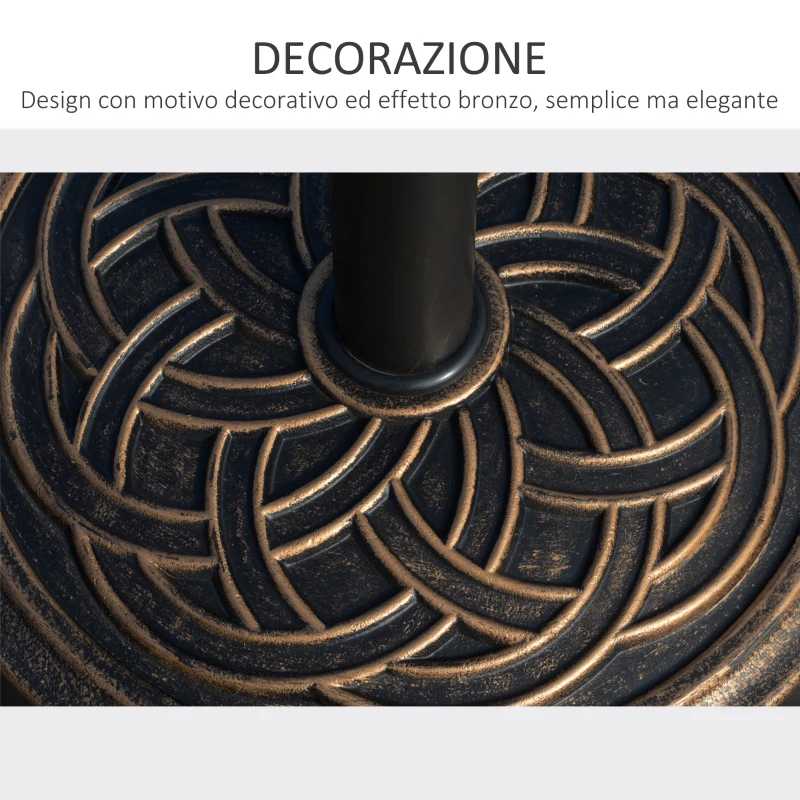 Outsunny Base per Ombrellone Rotonda da 12kg in Resina con Decorazione, per Pali da 38mm e 48mm, Φ45x33cm, Bronzo