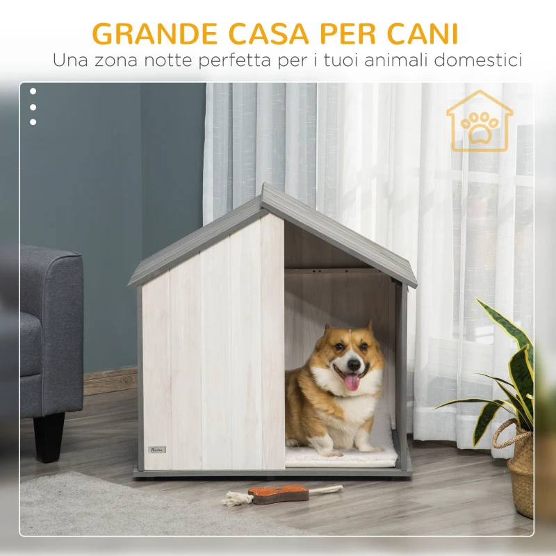 PawHut Cuccia per Cani a Casetta in Legno, per Animali Fino a 15kg, Grigio e Bianco